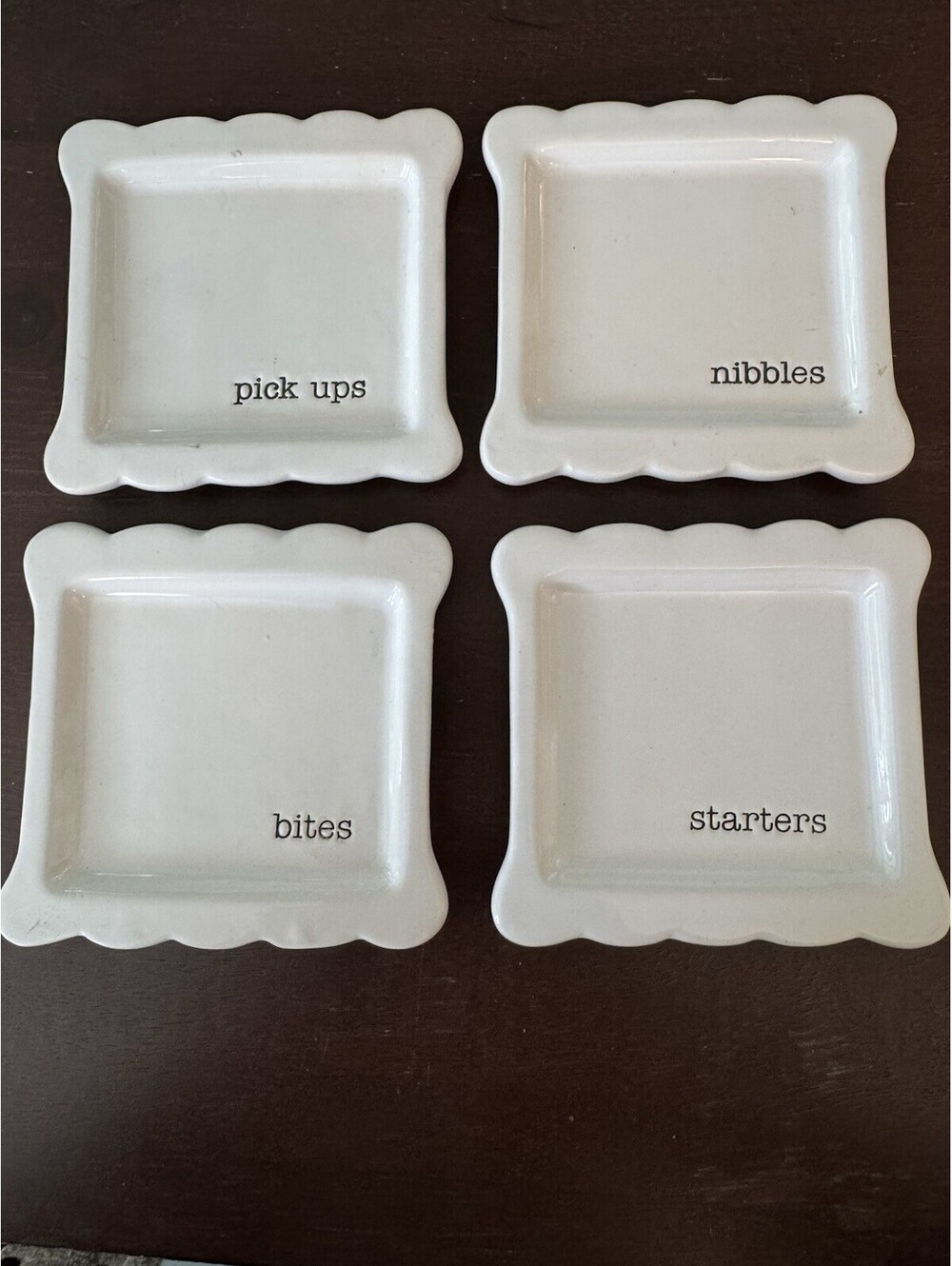 Mud Pie Hors d'oeuvres Snack Plates Ceramic White Square Starters Nibbles 4"x4"
